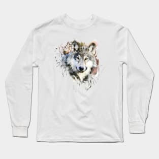 Wolf Watercolor Portrait Long Sleeve T-Shirt